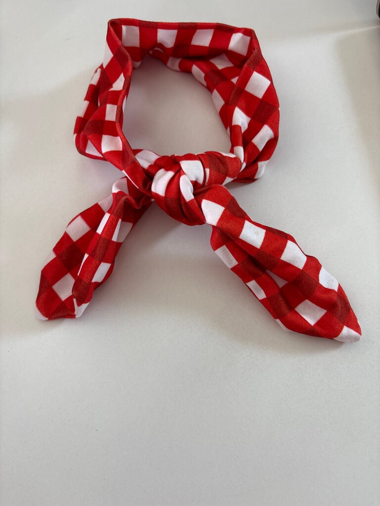Red and White Gingham Hair Scarf
