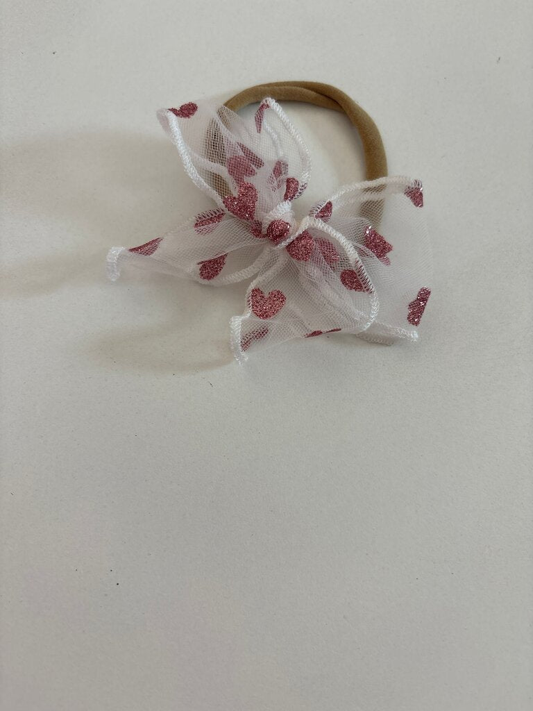 Pink Glitter Heart Bow Hair Ties