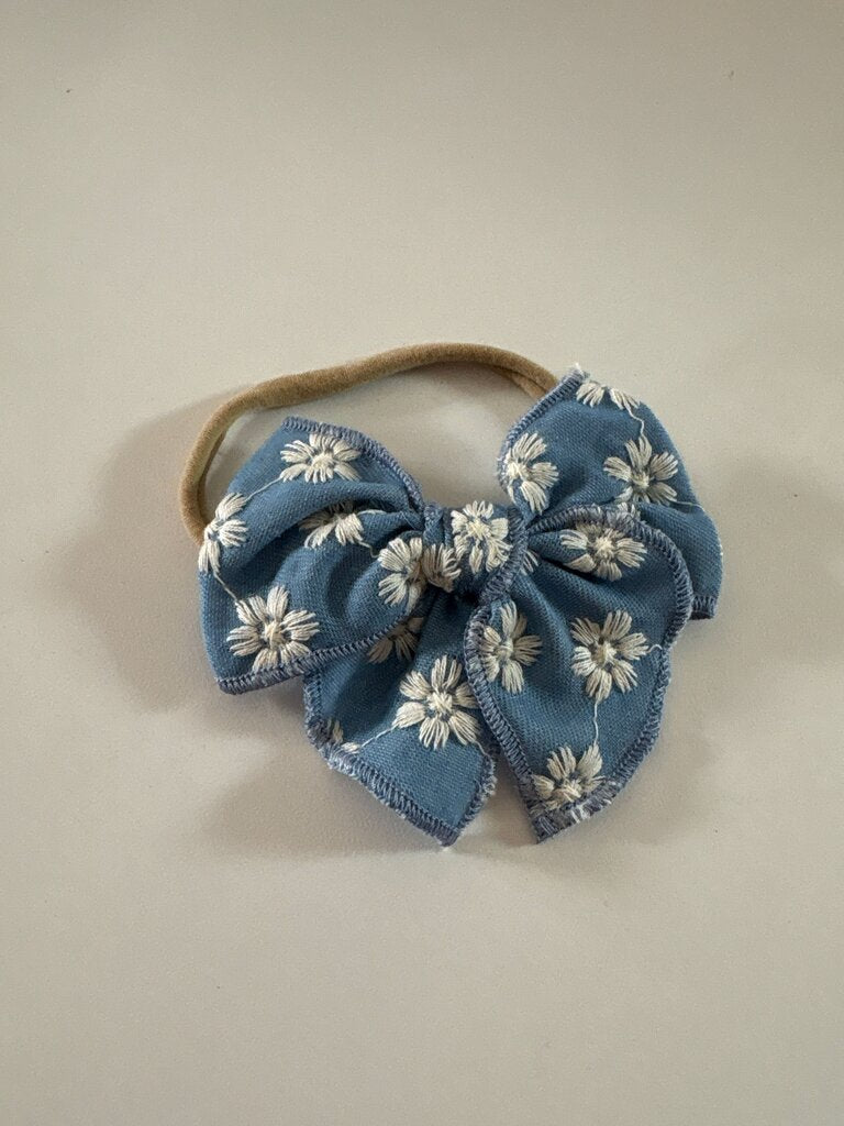 Blue Floral Hair Bow