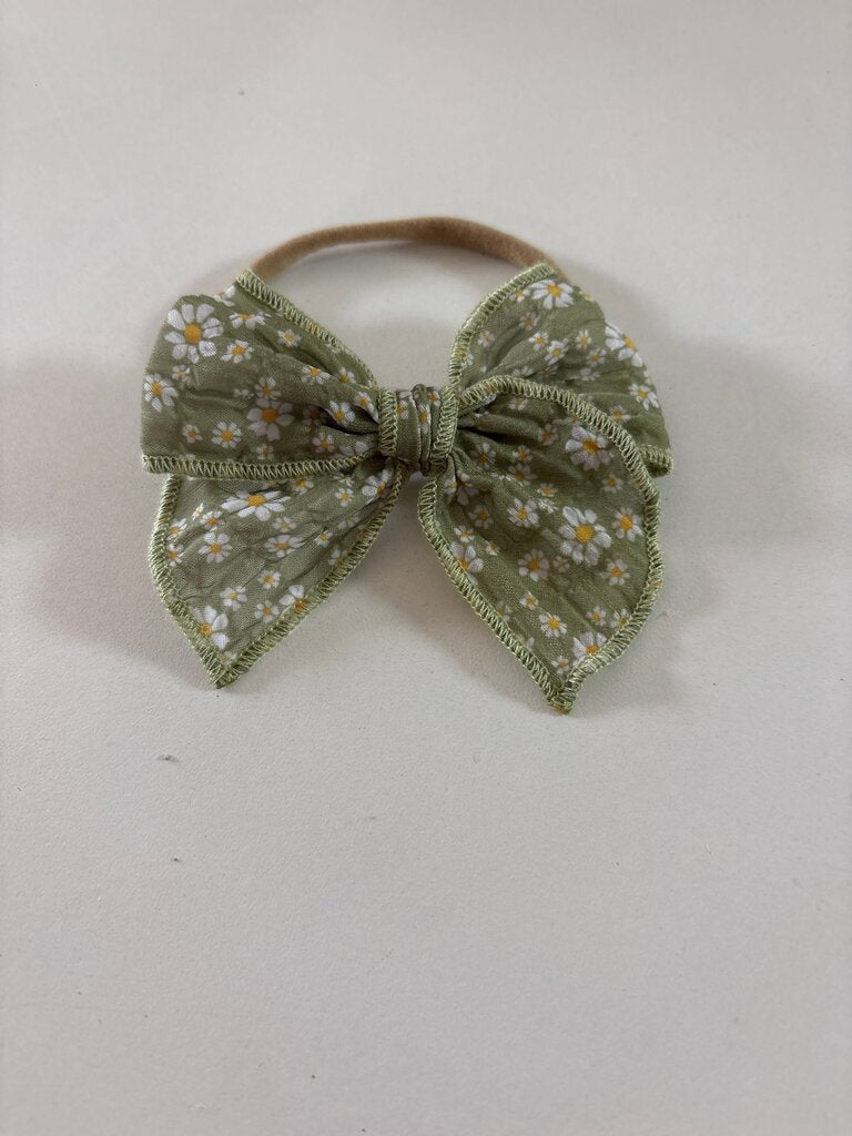 Floral Green Hair Bow Headband