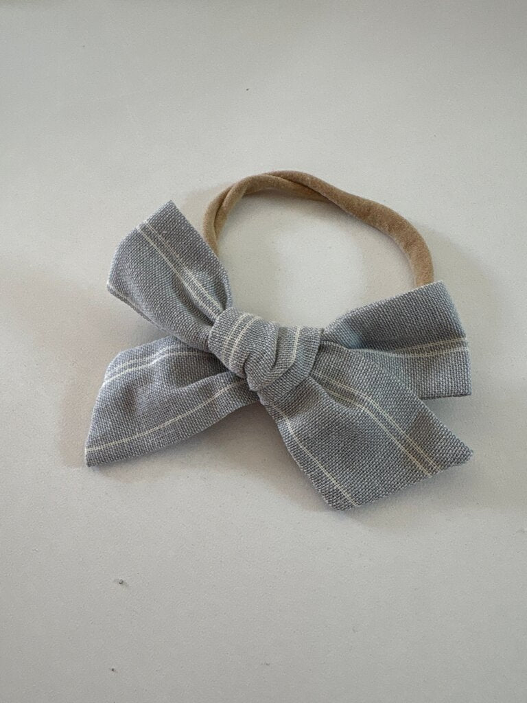 Gray Striped Hair Bow Headband