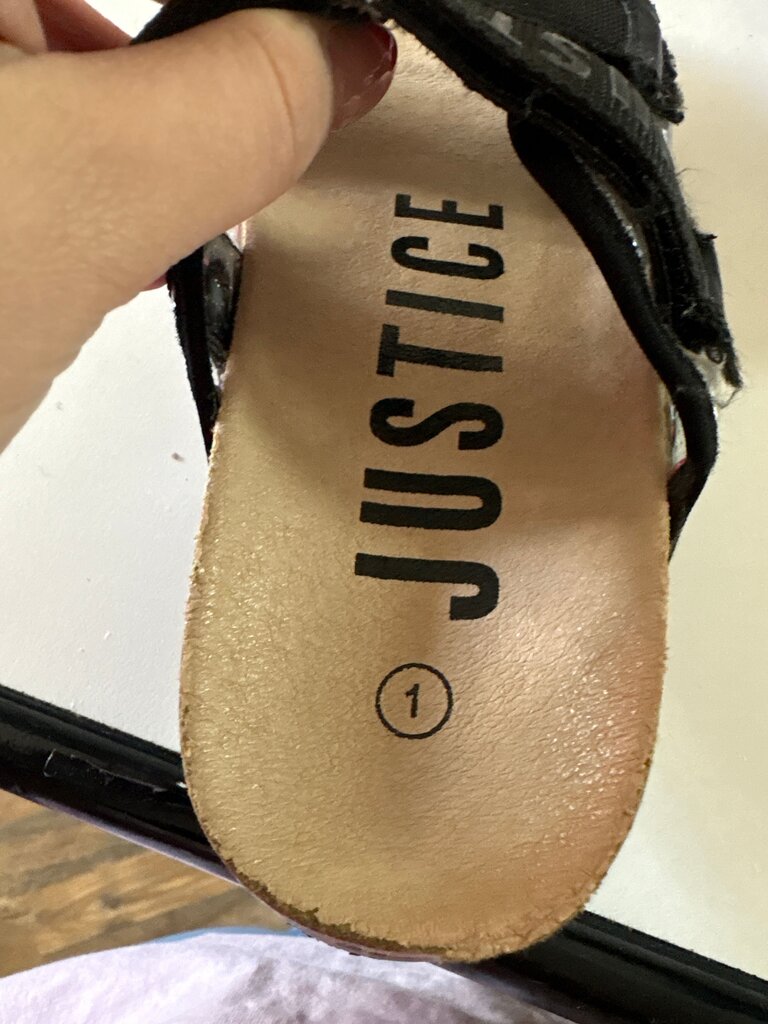 Justice Black Floral Slip-On Sandals