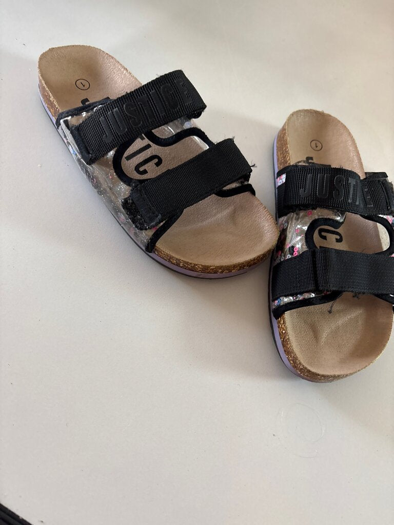 Justice Black Floral Slip-On Sandals