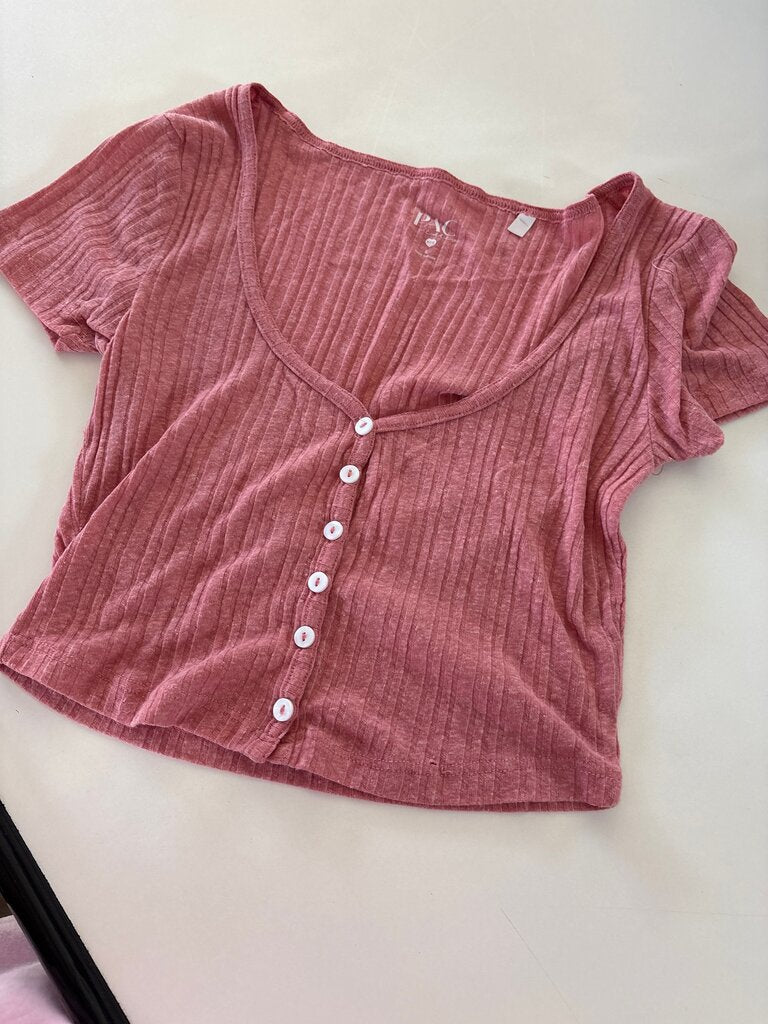 PAC Cares Ribbed Button-Up Crop Top