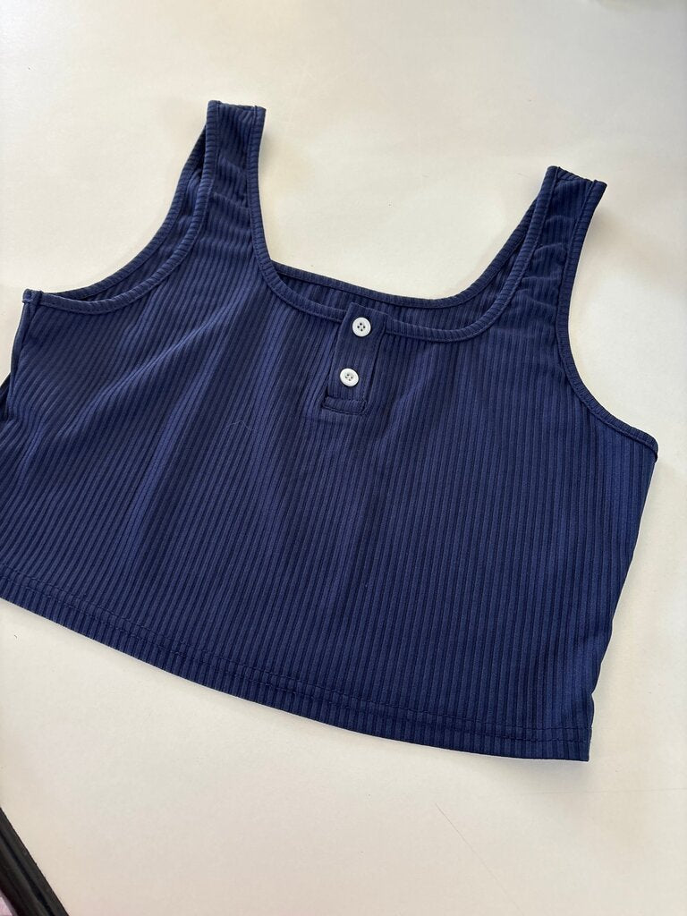 Navy Ribbed Crop Top