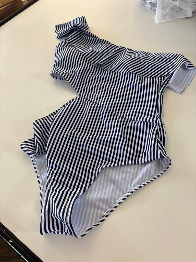 Navy and White Striped One-Piece Swimsuit