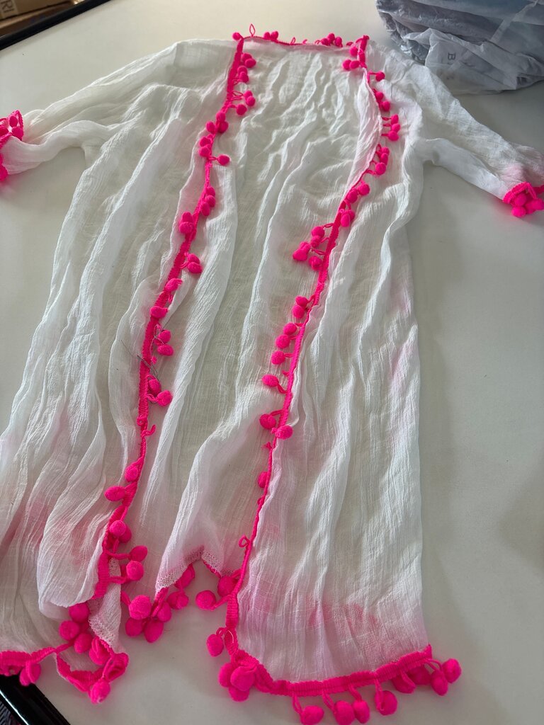 White Cover-Up with Pink Pom Poms
