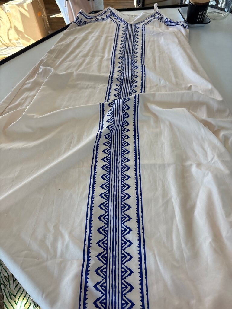 White Kaftan with Blue Embroidery