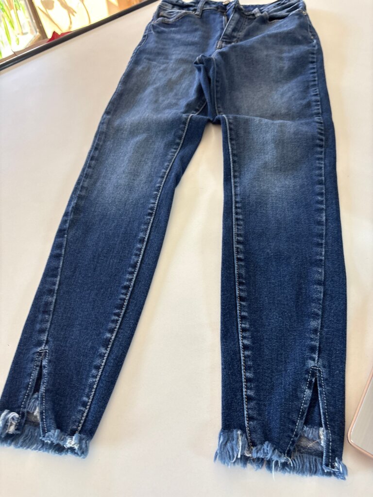 Women's Blue Slim Fit Jeans with Frayed Hem