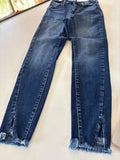 Women's Blue Slim Fit Jeans with Frayed Hem