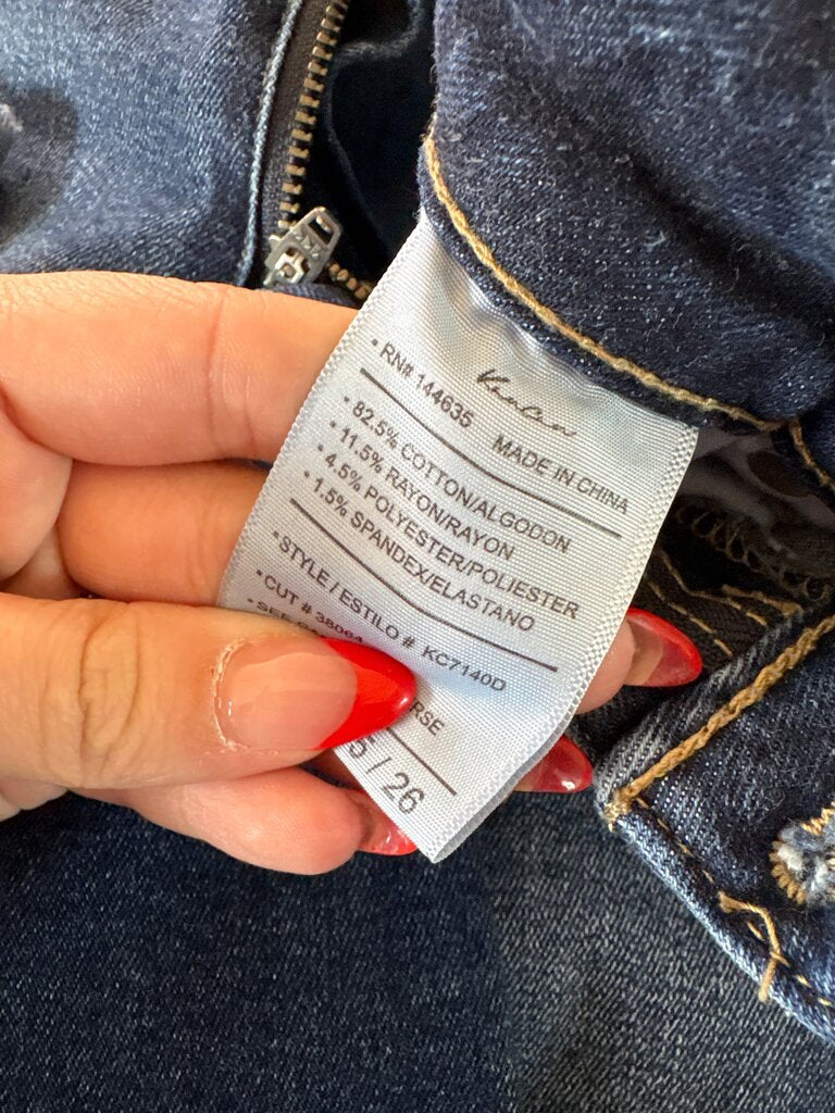 Women's Blue Slim Fit Jeans with Frayed Hem