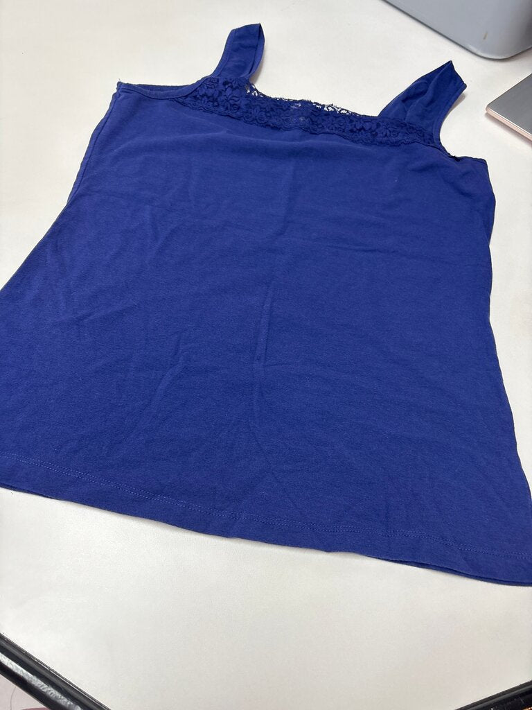 Lace Trimmed Blue Tank Top