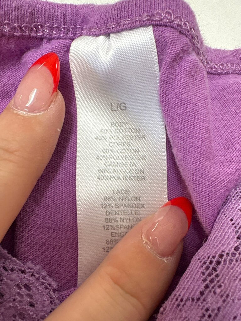 Purple Lace-Trimmed Tank Top