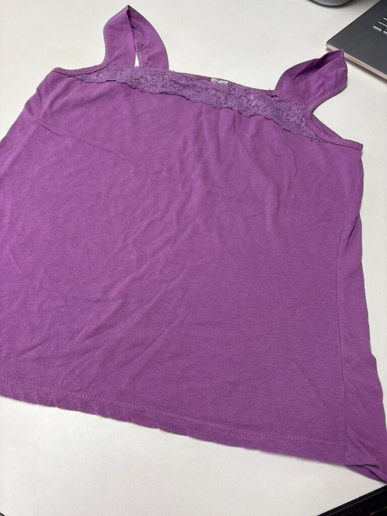 Purple Lace-Trimmed Tank Top