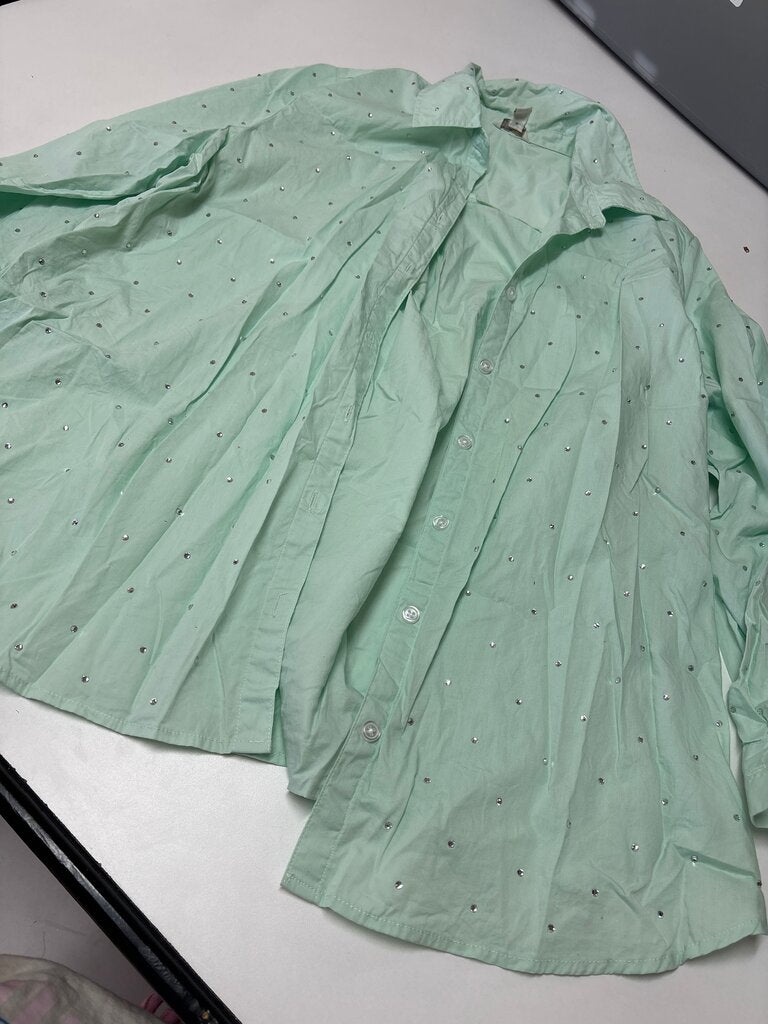 Cato Women's Mint Green Button-Up Shirt with Rhinestones