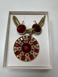 Vintage Red Jewelry Set with Necklace and Earrings