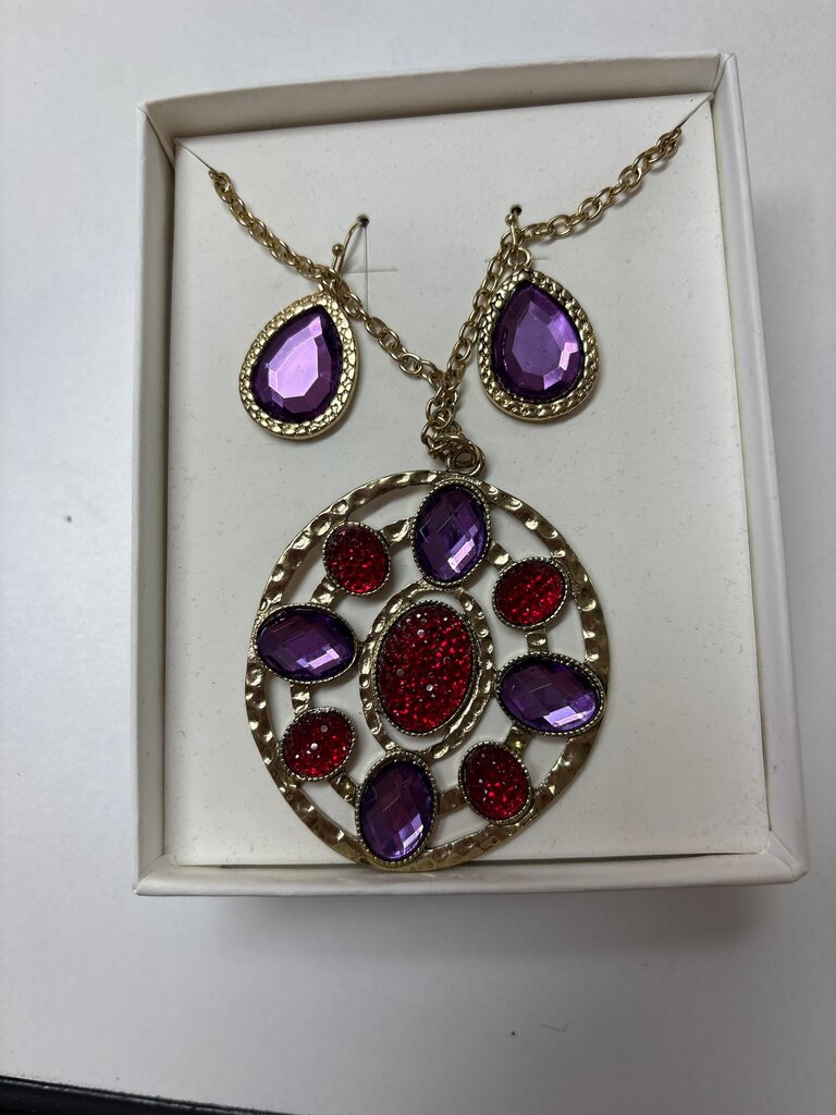 Colorful Jewelry Set with Red and Purple Stones