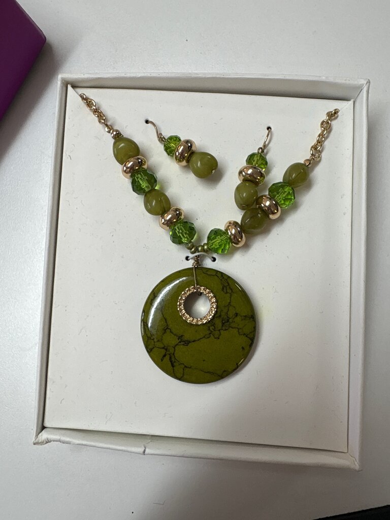 Green Stone Necklace and Earring Set