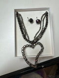 Sparkling Heart Necklace and Earrings Set