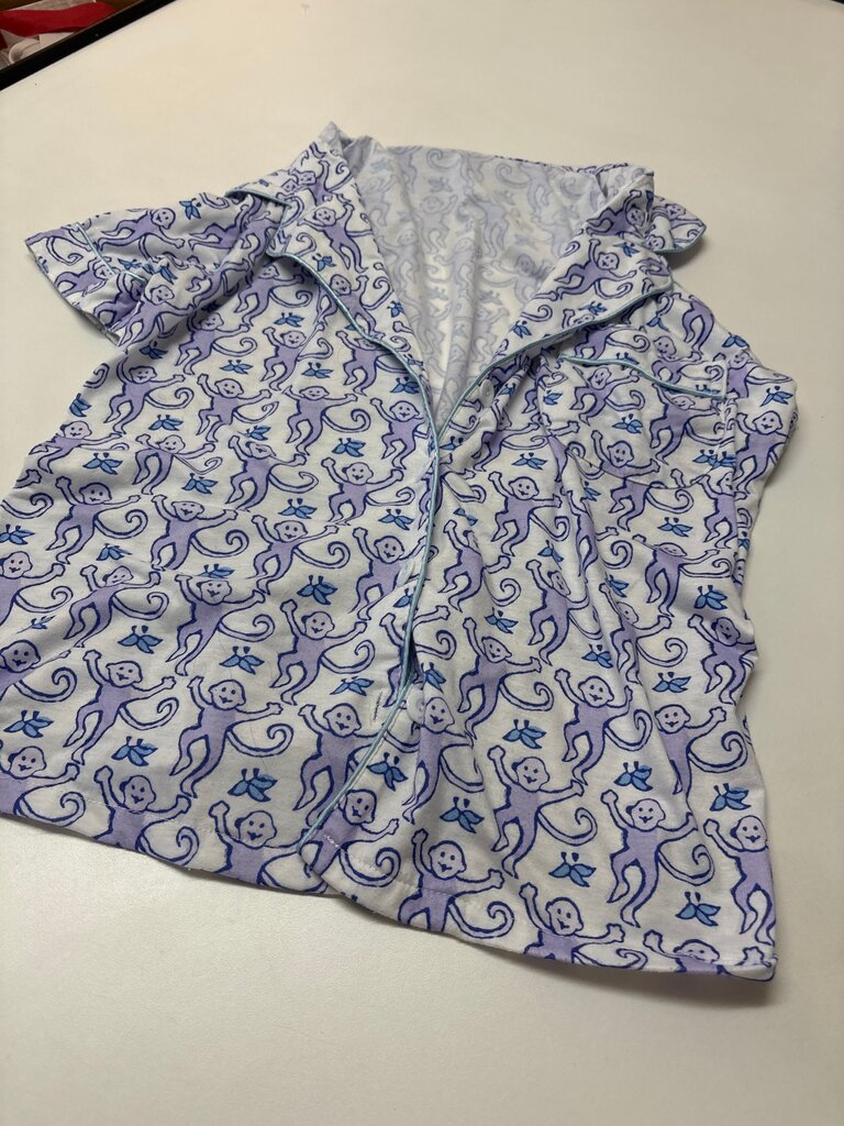 Purple Monkey Print Short Sleeve Pajama Top