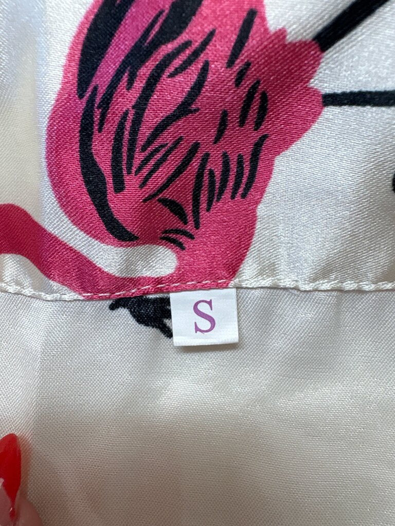 Flamingo Print Satin Pajama Shirt