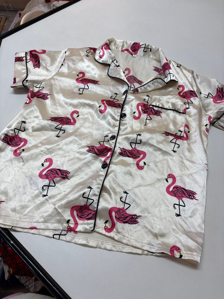 Flamingo Print Satin Pajama Shirt