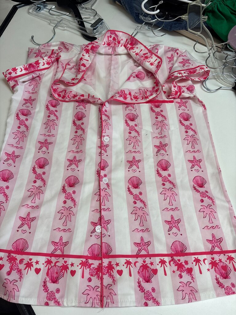 Pink Striped Button-Up Shirt with Sea Creature Print