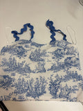 Blue Printed Crop Top with Ruffled Straps