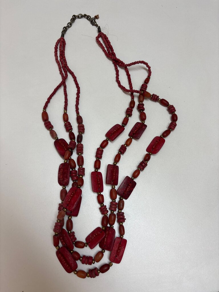 Multi-Strand Red Beaded Necklace