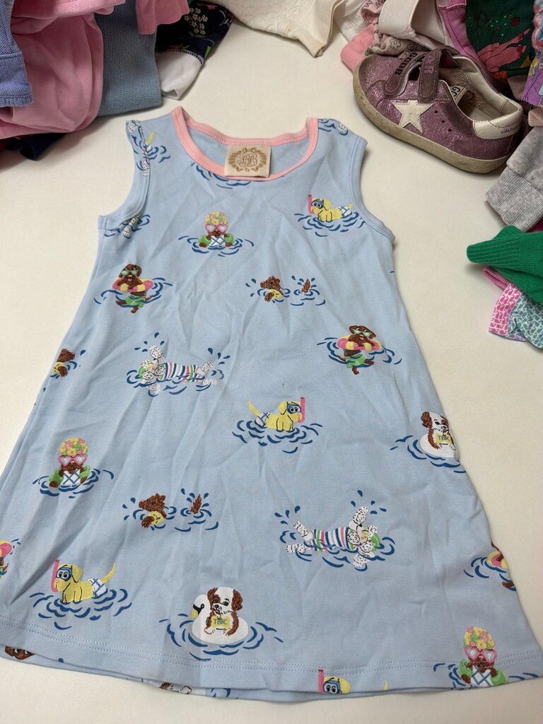 Girls' Blue Water Play Dress with Cartoon Dogs