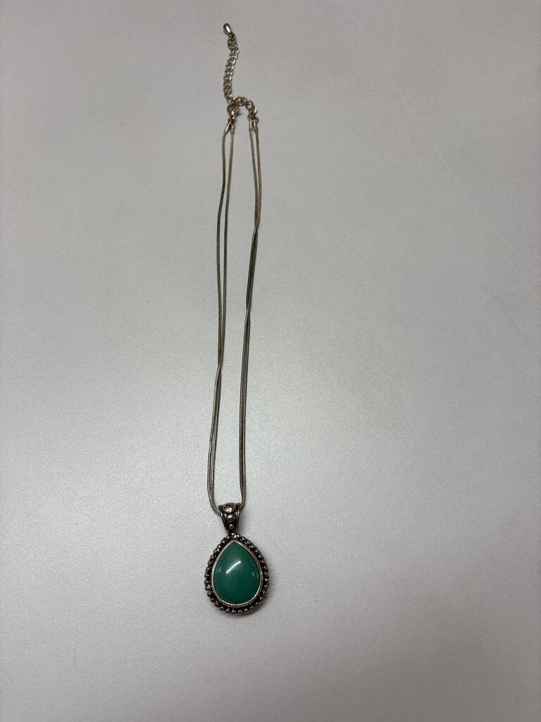 Teardrop Pendant Necklace with Green Stone