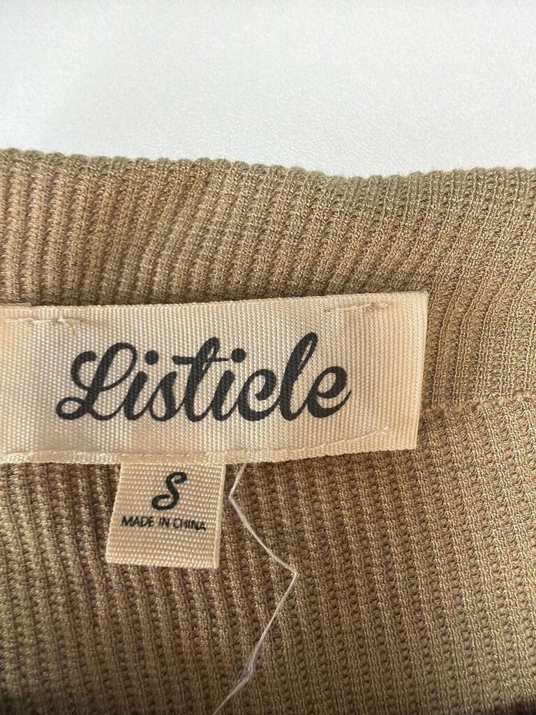 Listicle Beige Ribbed Long Sleeve Top