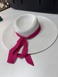 Women's White Sun Hat with Pink Ribbon