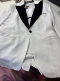 Wangyue White Tuxedo Jacket with Black Lapels