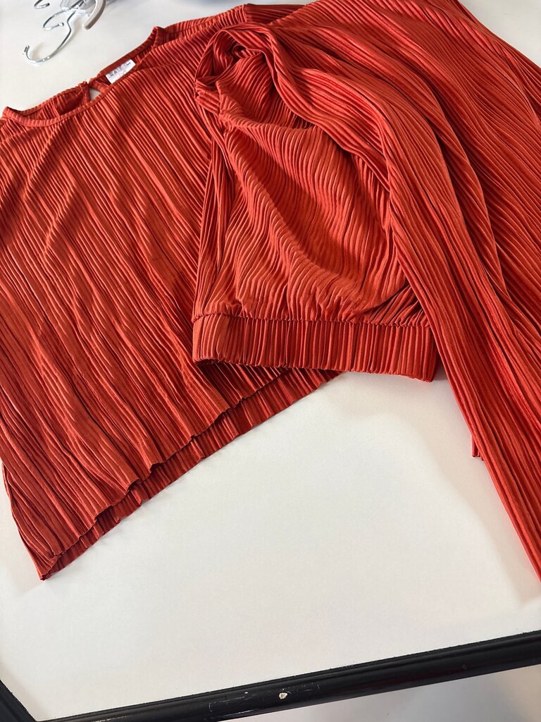 Red Pleated Women's Blouse
