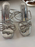 Silver High Heel Sandals with Bow