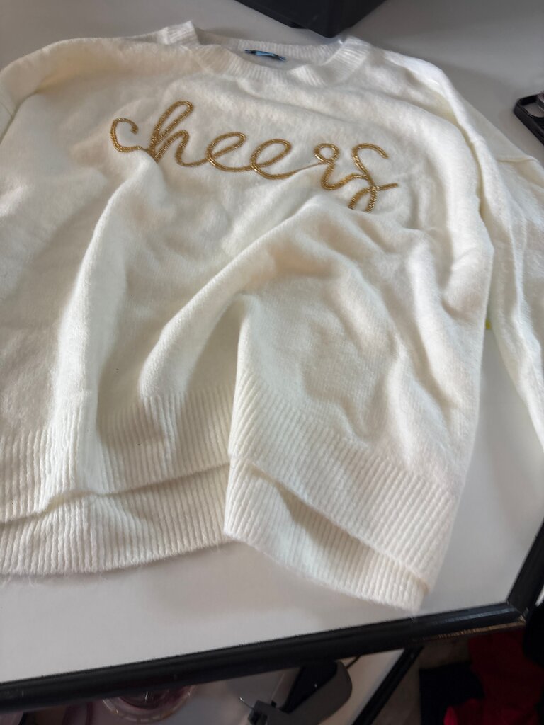 CeCe White Sweater with Gold Embroidery