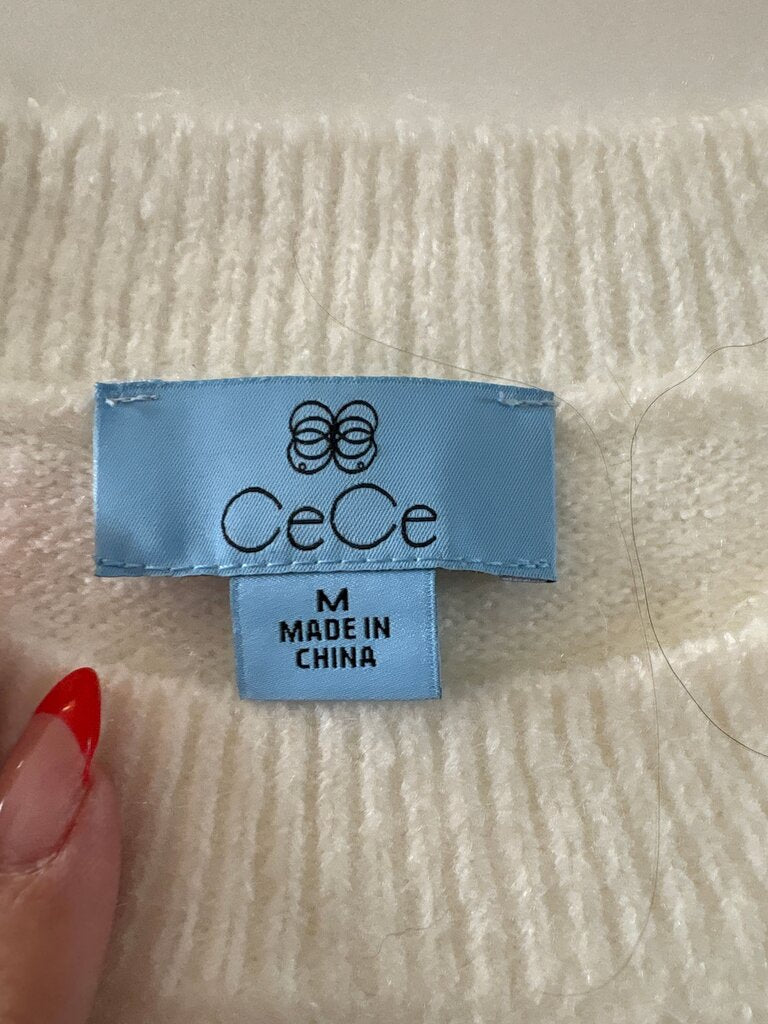 CeCe White Sweater with Gold Embroidery