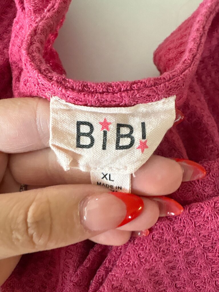 BiBi! Pink Red Puff Sleeve Top