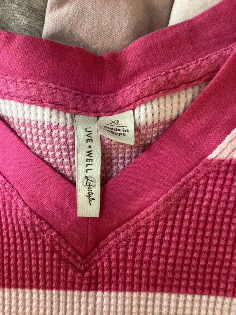 Live Well Pink Striped V-Neck Top