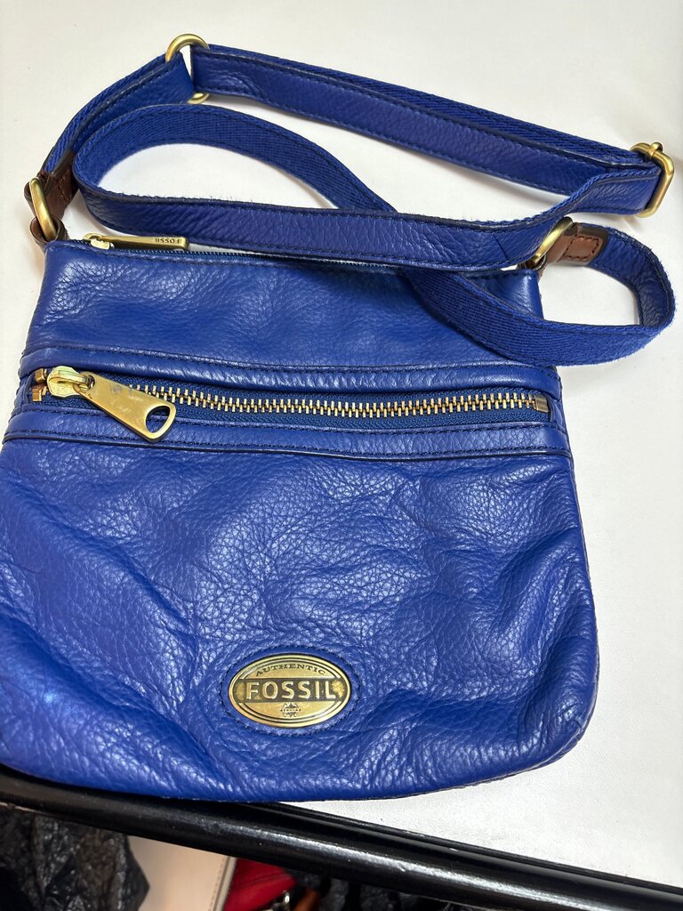 Fossil Blue Leather Crossbody Bag