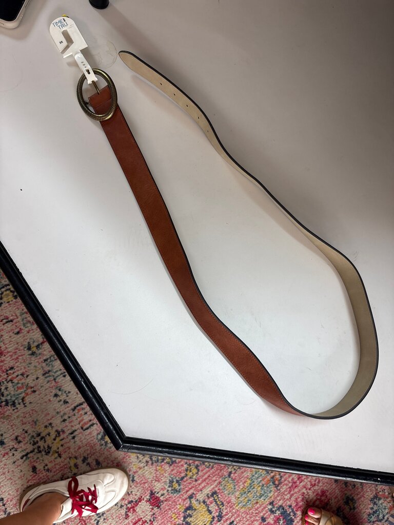 Brown Leather Belt with Decorative Buckle