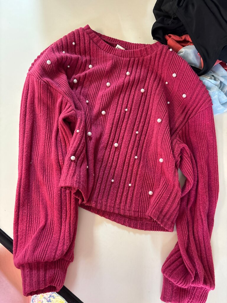 Girls' Ribbed Sweater with Pearls