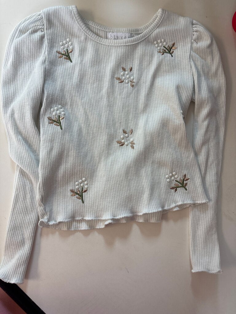 Between Long Sleeve Ribbed Top with Floral Embroidery
