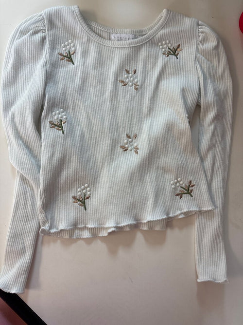 Between Long Sleeve Ribbed Top with Floral Embroidery