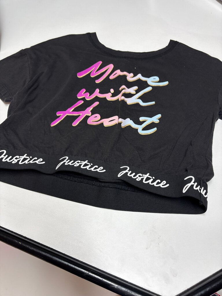 Justice Black Crop Top with 'Move with Heart' Design