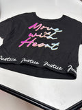 Justice Black Crop Top with 'Move with Heart' Design