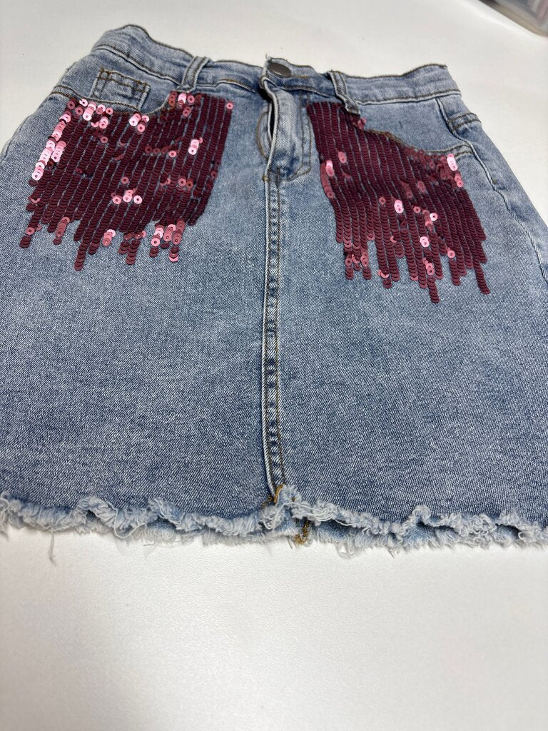 Sequin Accent Denim Skirt