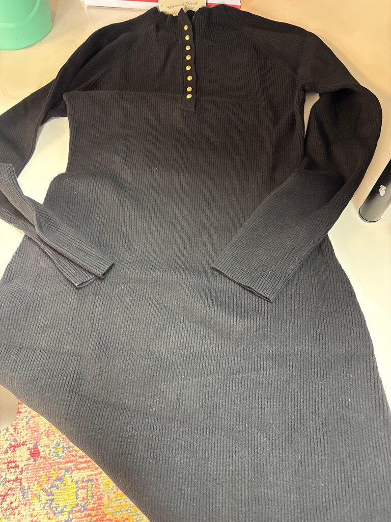 Black Ribbed Long Sleeve Dress