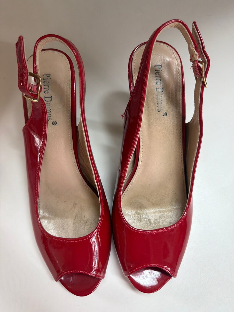 Pierre Dumas Red Slingback Peep-Toe Heels